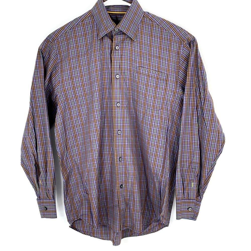 Robert Talbott Men Medium Classic Multicolor Plaid Long Sleeve Button Down Shirt